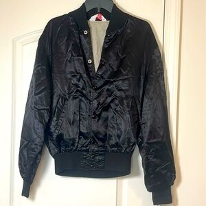 VINTAGE MTV Music Satin Jacket Black Bomber 80s Size Large
